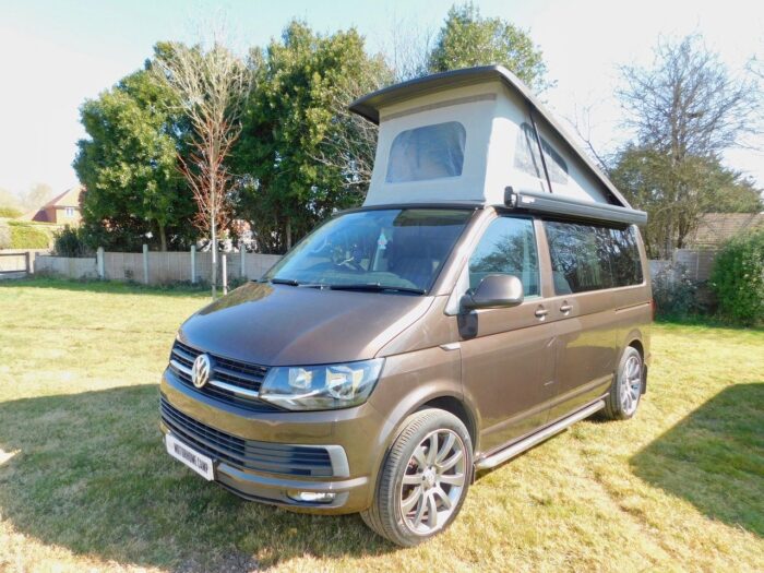 Camper King St. Tropez VW 4 Berth Camper Van 2.0 Tdi High Line with Tailgate and 5 Seatbelts. Only 72,000 miles and 2 previous owners from New. April 2017 17 plate. £35,999