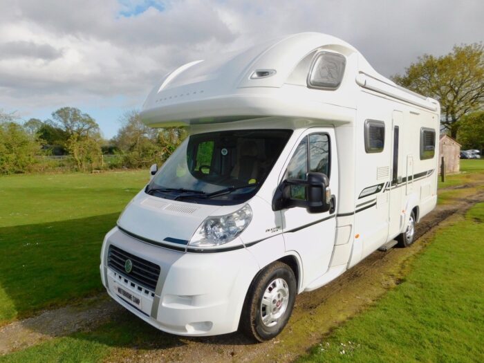 Bessacarr E695 Luxury 4 Berth with 4 x 3 point Seat Belts and 2 x Seating and Dining Areas. Only 7m Long. (Deposit Now Taken)